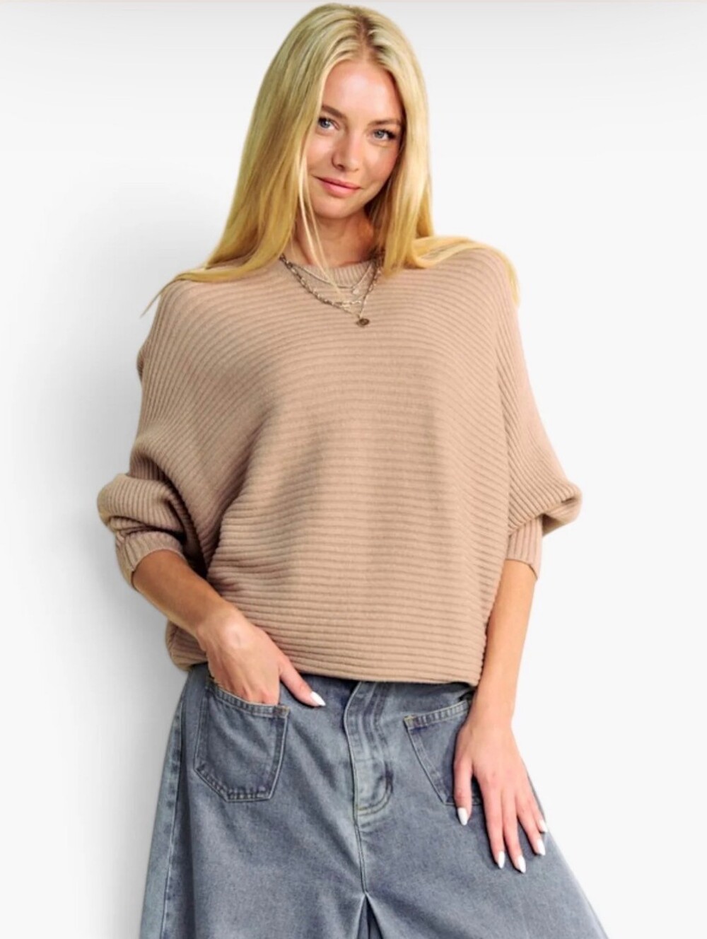 Tan Ribbed Dolman Sleeve Sweater Dani&davi Size L